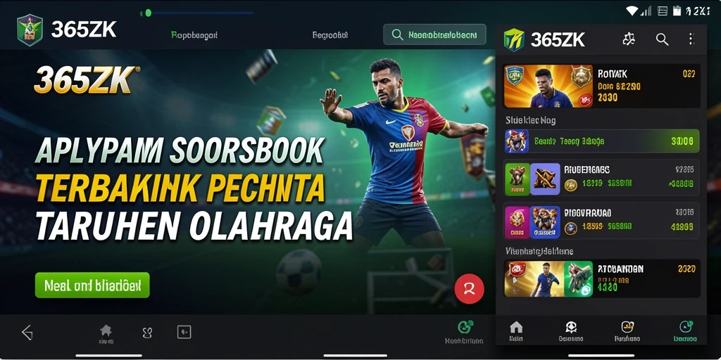 Tampilan menarik dari aplikasi 365ZK dengan fitur taruhan olahraga.