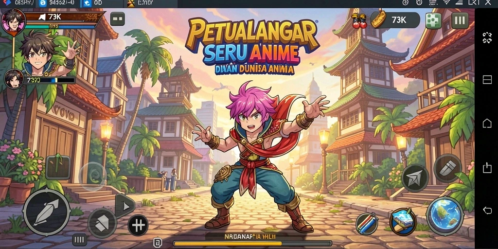 Tampilan gameplay 73K yang memukau dengan karakter anime yang hidup.