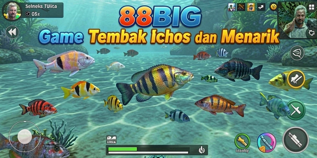 Tampilan gameplay seru di 88BIG dengan banyak ikan untuk ditembak.