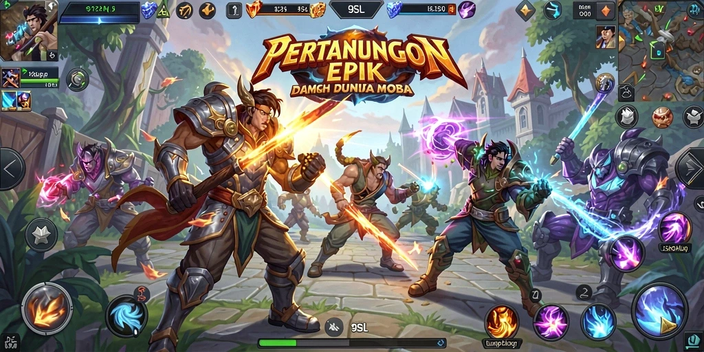 Tampilan gameplay seru dalam 9SL yang penuh aksi MOBA.