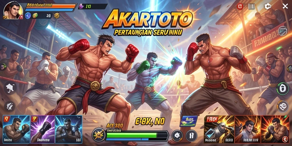 Tampilan permainan AKARTOTO yang intens di arena pertarungan.