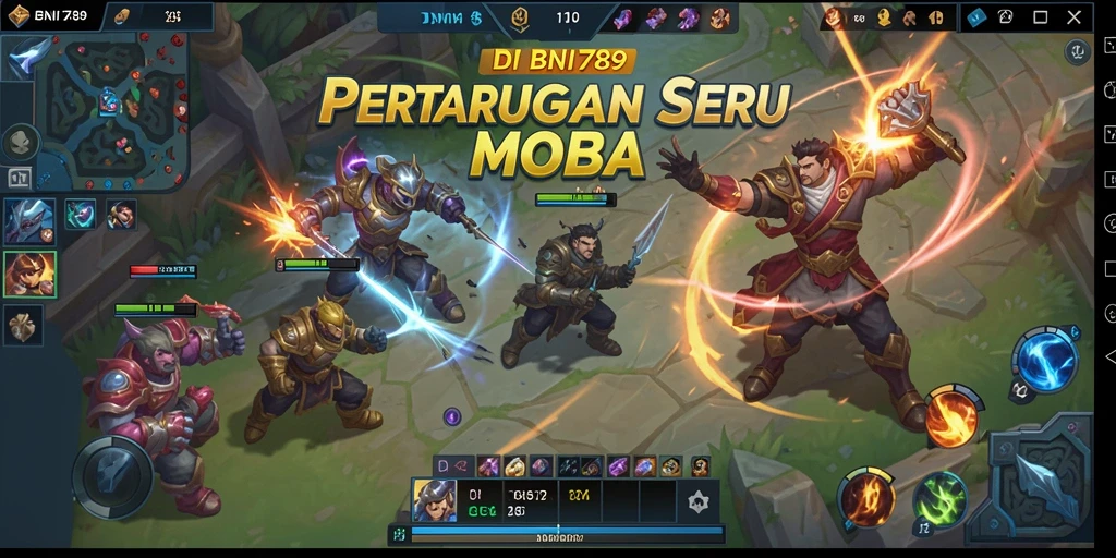 Gameplay seru di BNI789 dengan aksi MOBA intens.
