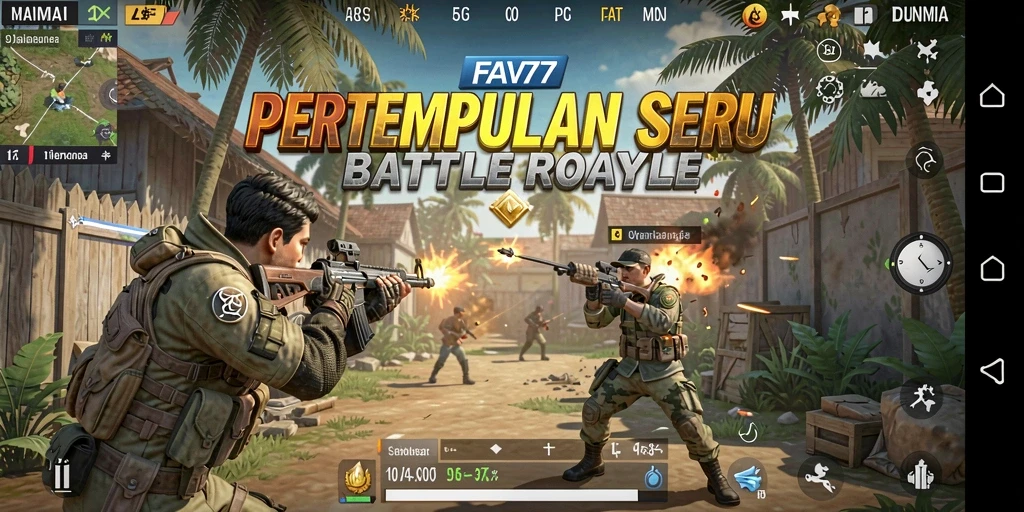 Screenshot FAV77 menunjukkan pertempuran seru di pulau terpencil.