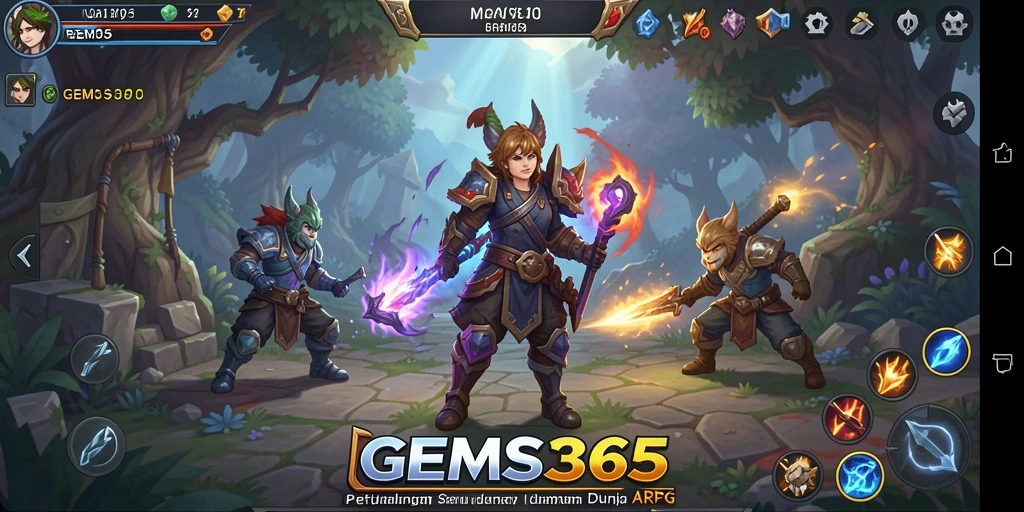 Screenshot gameplay GEMS365 menampilkan aksi pertempuran yang mendebarkan.