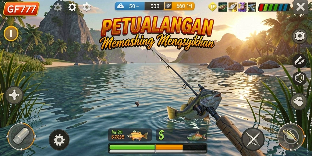 Tangkapan menangkap ikan di lokasi memancing yang indah.