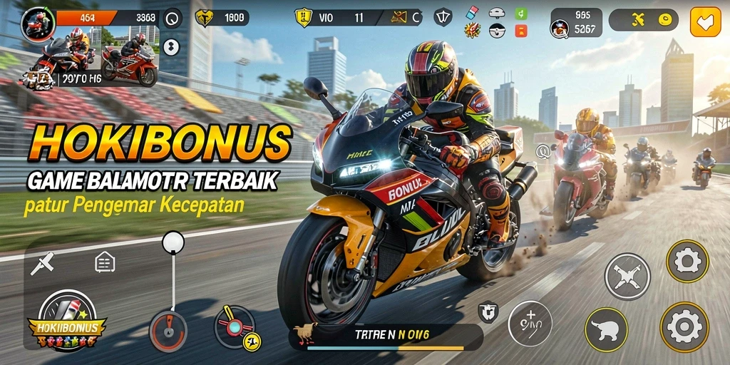 Screenshot gameplay HOKIBONUS menampilkan aksi balap motor yang mendebarkan.