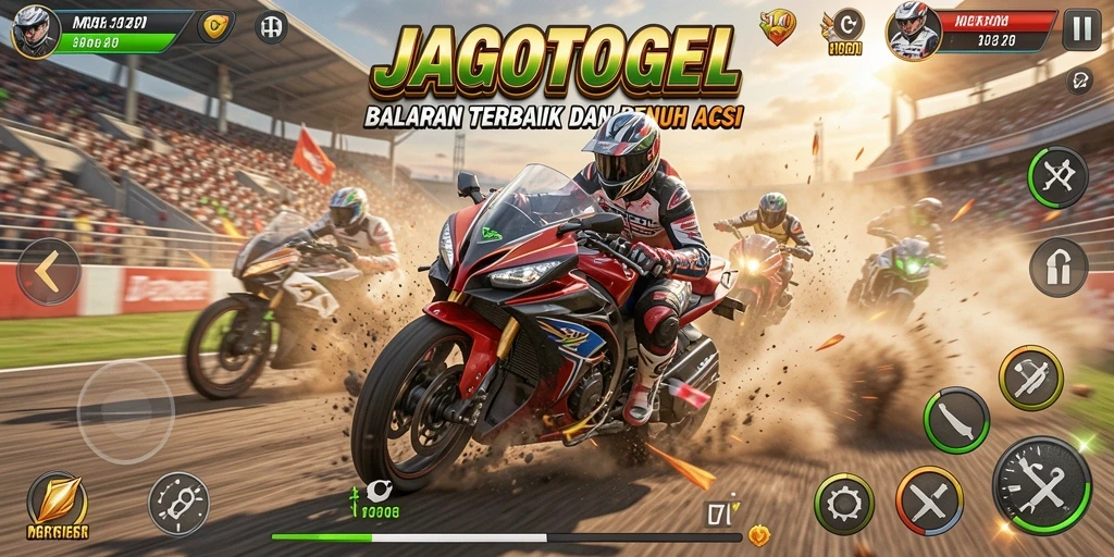 Tampilan gameplay seru dari JAGOTOGEL saat balapan motor.