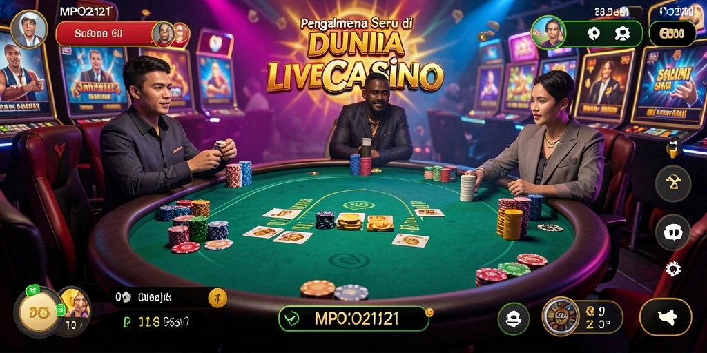 Screenshot utama MPO2121 menampilkan dealer dan gameplay Live Casino yang menarik.