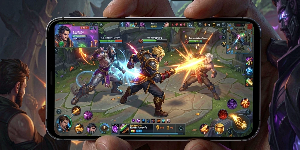 Screenshot utama MPO76 menampilkan aksi gameplay MOBA yang intens.
