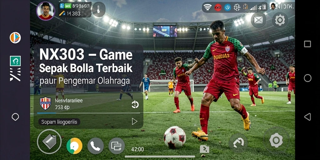 Screenshot NX303 menampilkan aksi seru dalam game sepak bola.