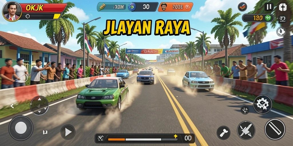 Gameplay menarik dalam balapan di OKJK dengan berbagai kendaraan.