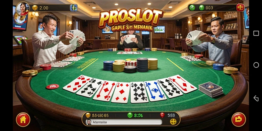 Tampilan gameplay seru dalam PROSLOT dengan kartu Gaple.