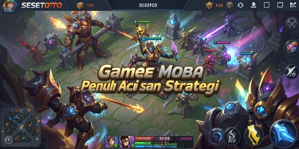 Tampilan gameplay MOBA yang mendebarkan dan penuh aksi di SESETOTO.