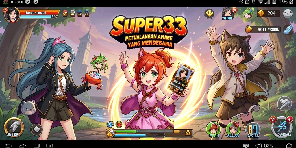 Tampilan gameplay SUPER33 yang dinamis dan penuh warna.