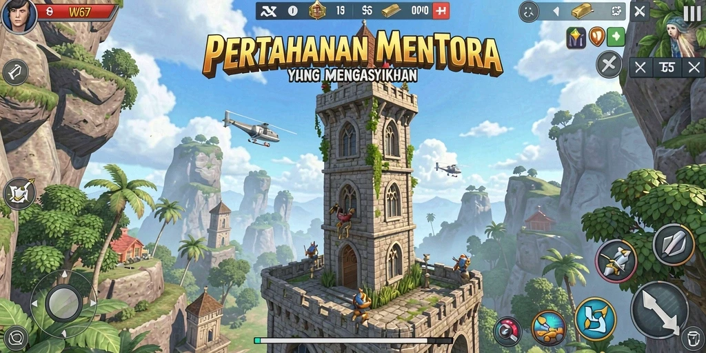 Tangkapan layar menarik dari gameplay W67 yang intens dalam Tower Defense.