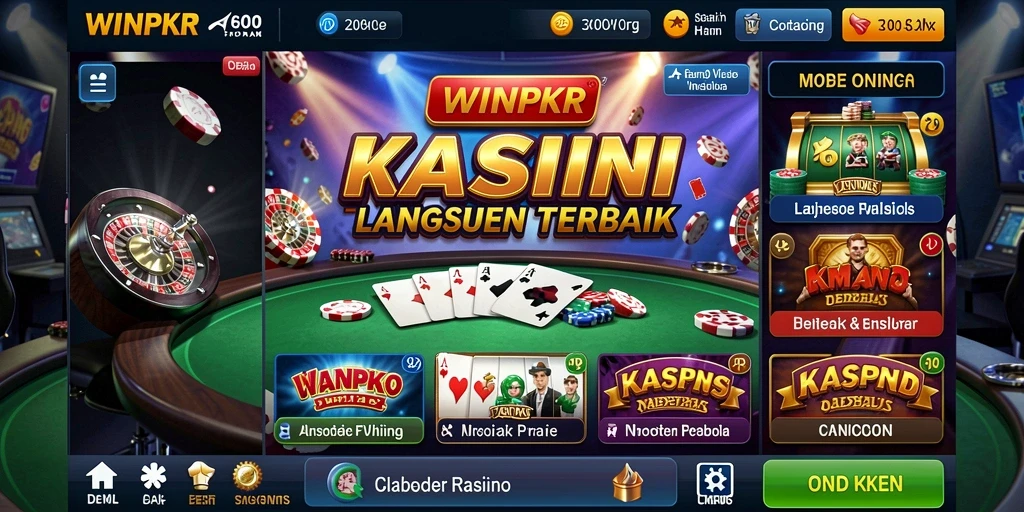 Screenshot gameplay WINPKR yang menampilkan dealer langsung dan interaksi pemain.
