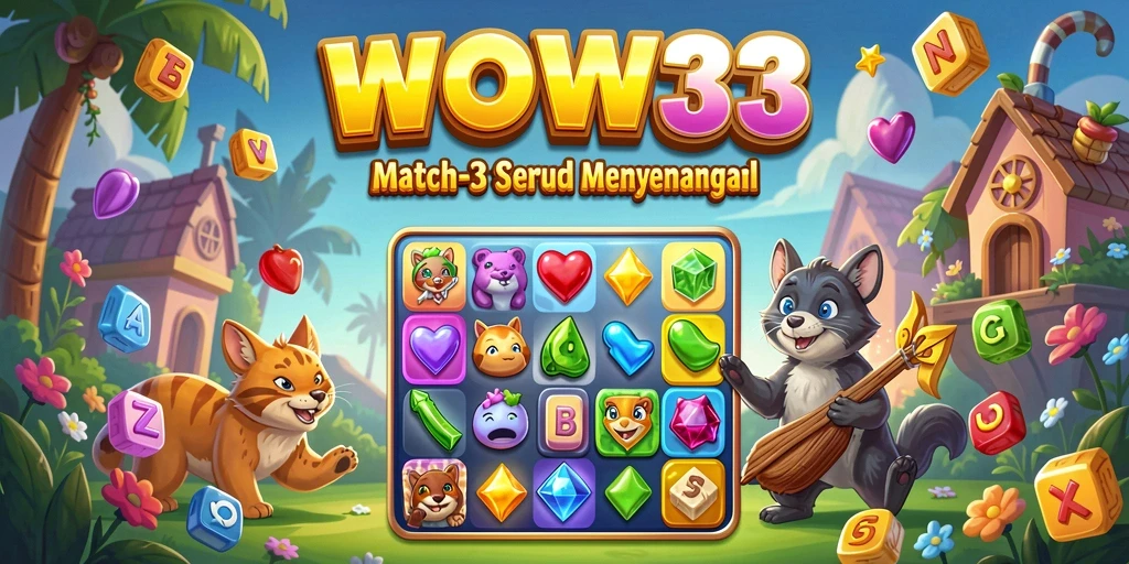 Tampilkan gameplay seru WOW33 dalam permainan Match-3.