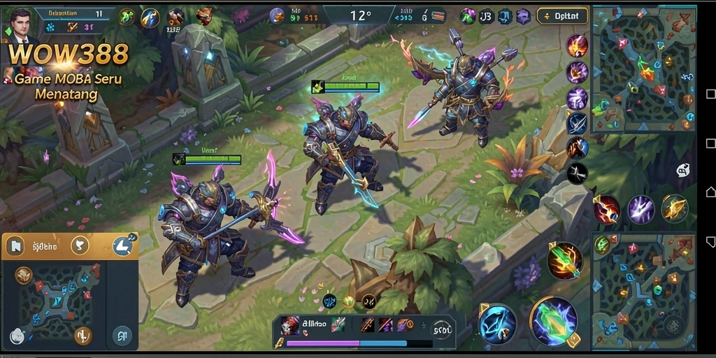 Screenshot gameplay WOW388 yang penuh aksi dan strategi MOBA.
